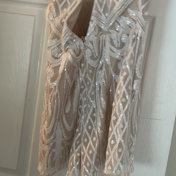 Lulus Catch a Spark White and Beige Sequin Romper Small - Picture 5 of 5